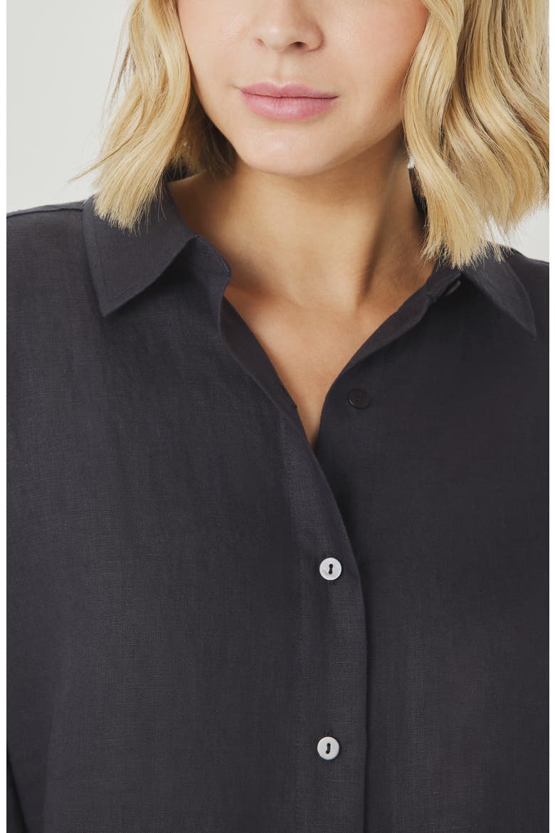Stella Linen Button-Up Shirt, Alternate, color, LEAD GREY