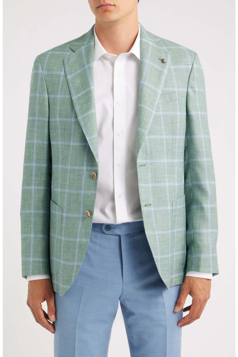 250th Capsule Myles Unconstructed Green Windowpane Check Slub Wool & Silk Blend Sport Coat, Main, color, SAGE