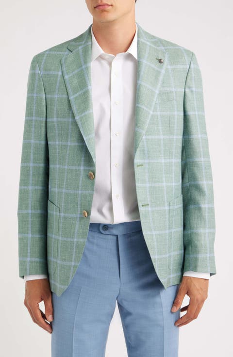 250th Capsule Myles Unconstructed Green Windowpane Check Slub Wool & Silk Blend Sport Coat