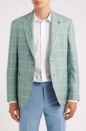 Jack Victor 250th Capsule Myles Unconstructed Green Windowpane Check Slub Wool & Silk Blend Sport Coat