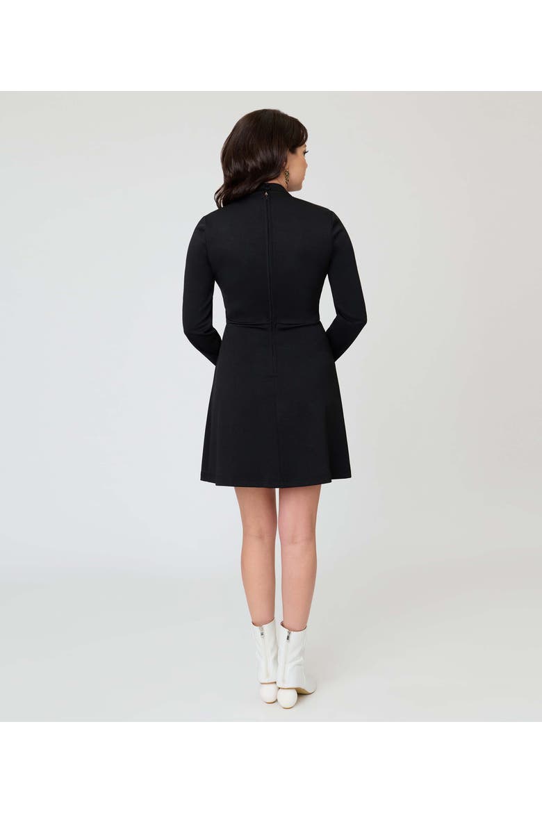 1960s Mock Turtleneck Fit & Flare Dress, Alternate, color, Black w/ Skeleton Print