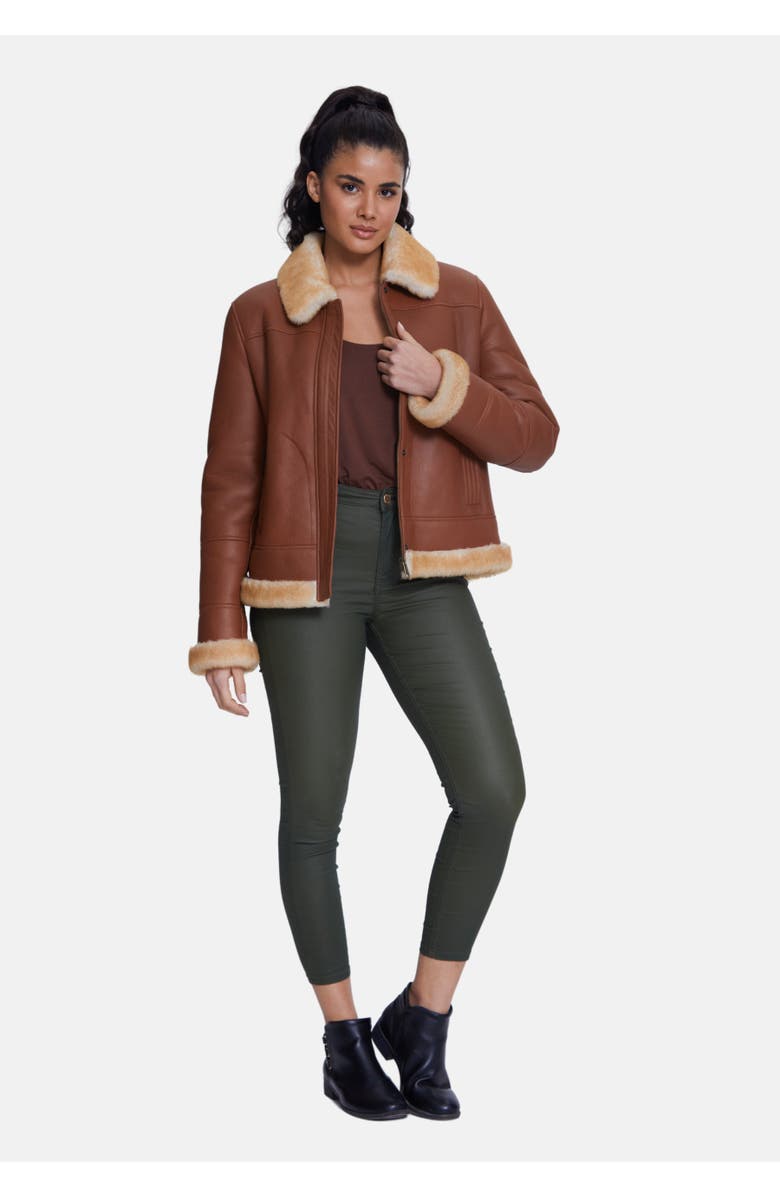 Furniq UK Clementine Sheepskin Jacket, Main, color, Brick Red