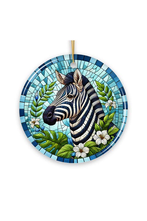 Safari Zebra Stained Glass Themed Ceramic Ornament