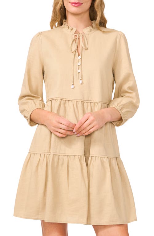 Cece Long Sleeve Tiered Linen Blend Dress In Hazelnut