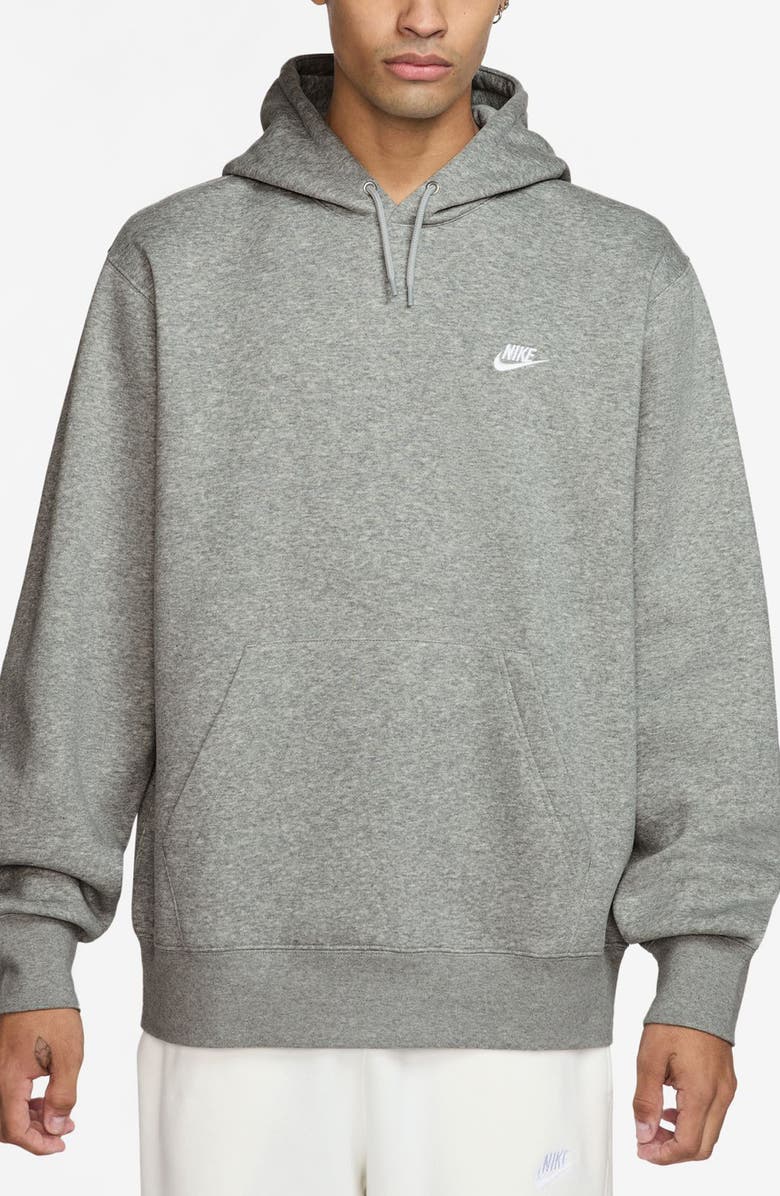 Nike Club Fleece Pullover Hoodie, Main, color, Dark Grey Heather/ Light Grey