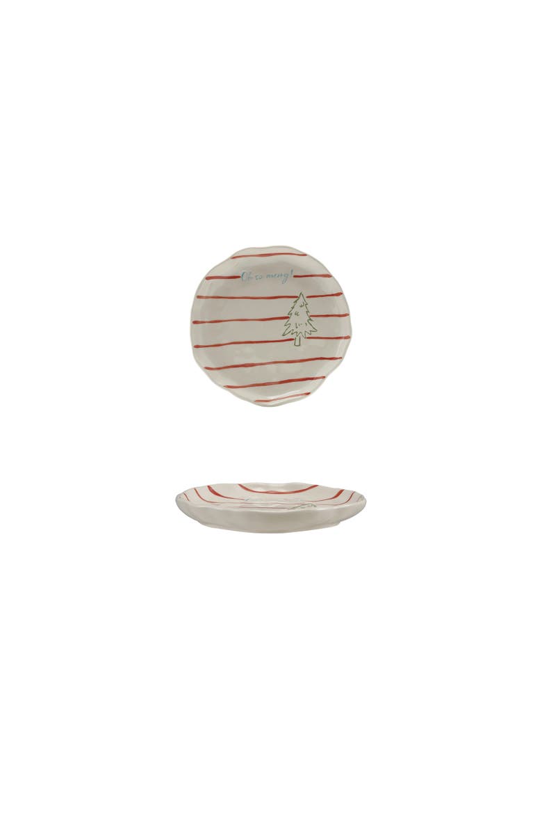Artisan Stoneware Striped Plate with Hand-Painted Tree, Main, color, Multicolor