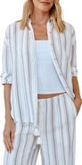 Bella Dahl Stripe Oversize Linen Blend Button-Up Shirt