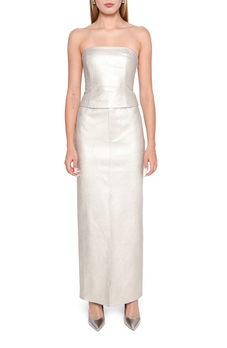 WAYF x Jourdan Sloane Rosie Metallic Faux Leather Skirt, Alternate, color, Silver