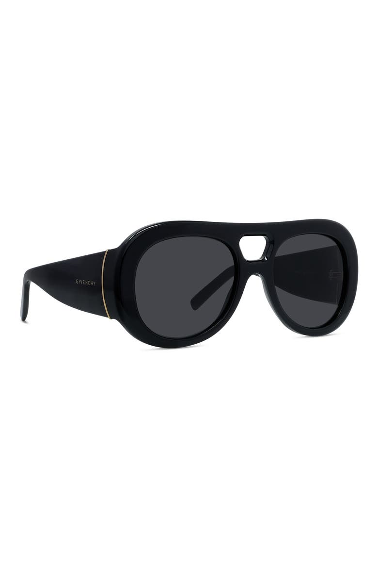 Bold 53mm Gradient Round Sunglasses, Alternate, color, SHINY BLACK / SMOKE