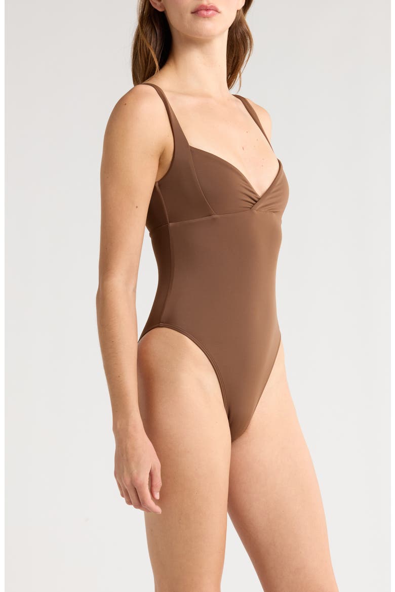 Phoebe Surplice One-Piece Swimsuit, Alternate, color, CHESTNUT BROWN