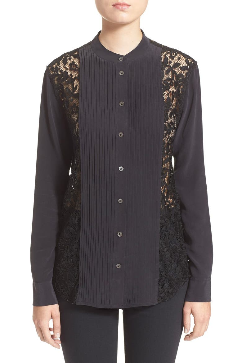 Lace Panel Tuxedo Shirt, Main, color, TRUE BLACK
