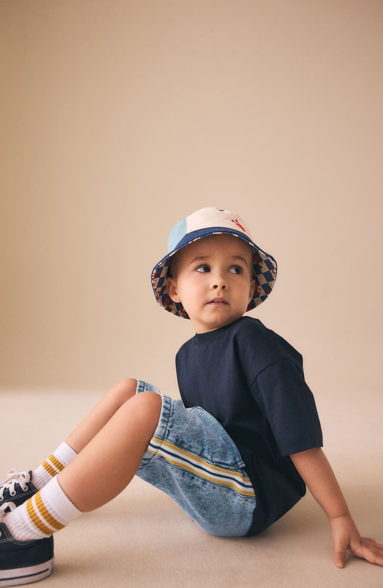 NEXT Kids' Side Stripe Denim Shorts, Alternate, color, Blue