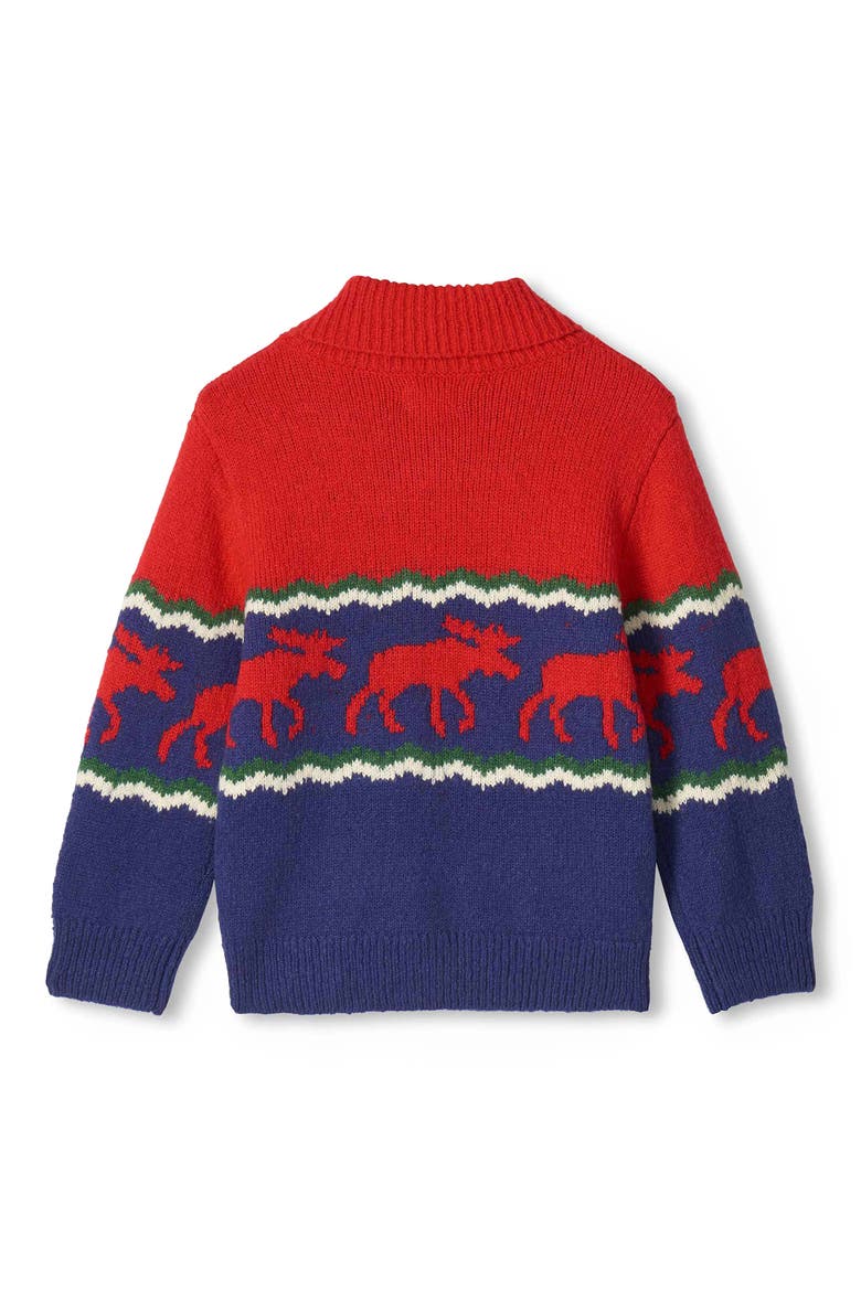 Kids' Holiday Moose Shawl Collar Sweater, Alternate, color, BLUE