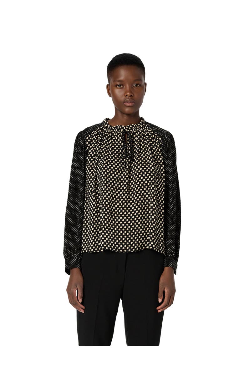 Arielle Tie Neck Polka Dot Blouse, Main, color, Black