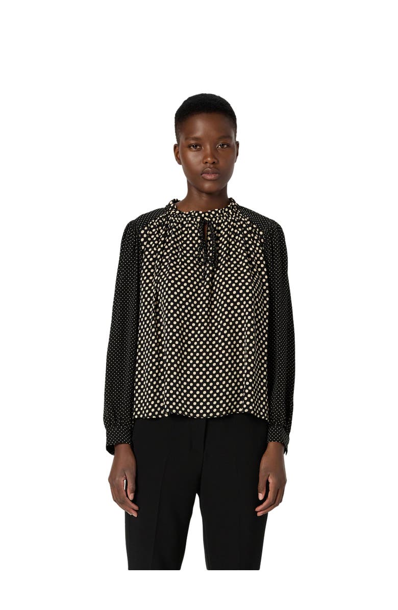 GERARD DAREL Arielle Tie Neck Polka Dot Blouse, Main, color, Black