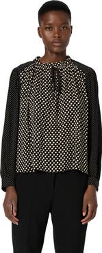GERARD DAREL Arielle Tie Neck Polka Dot Blouse