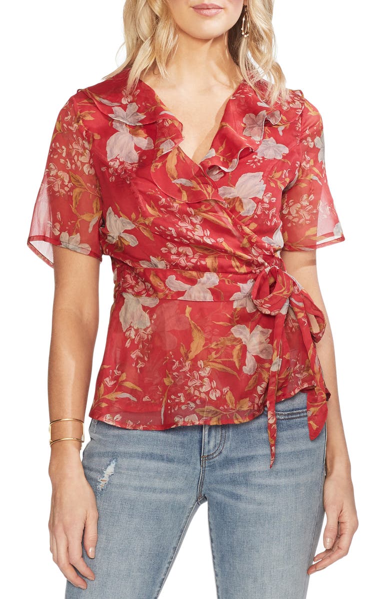 Vince Camuto Wildflower Wrap Front Tie Blouse, Main, color,