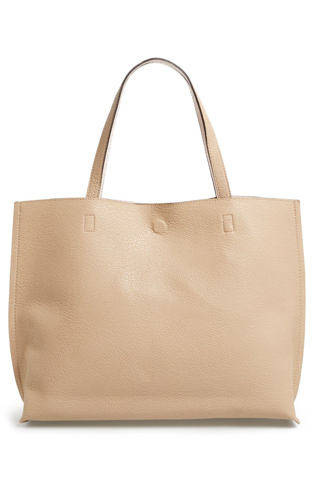 Reversible Faux Leather Tote & Wristlet, Alternate, color, TAUPE/ PALE PINK