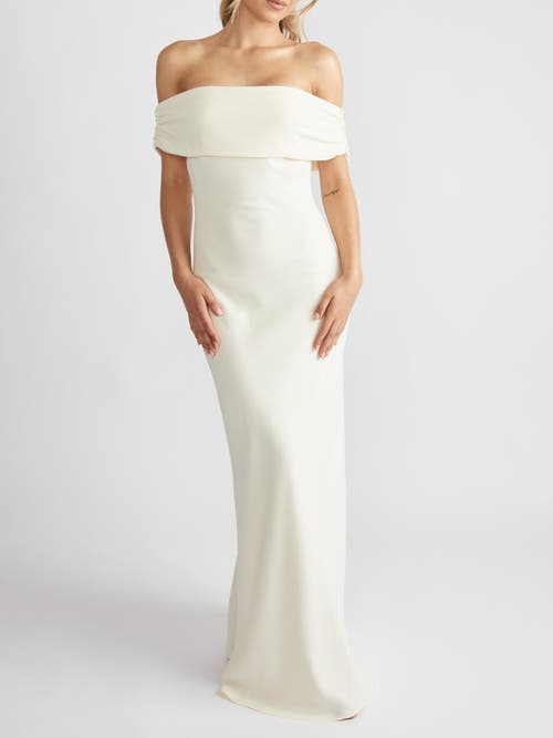 Six Stories Bardot Gathered Crepe Bridesmaid Dress In White