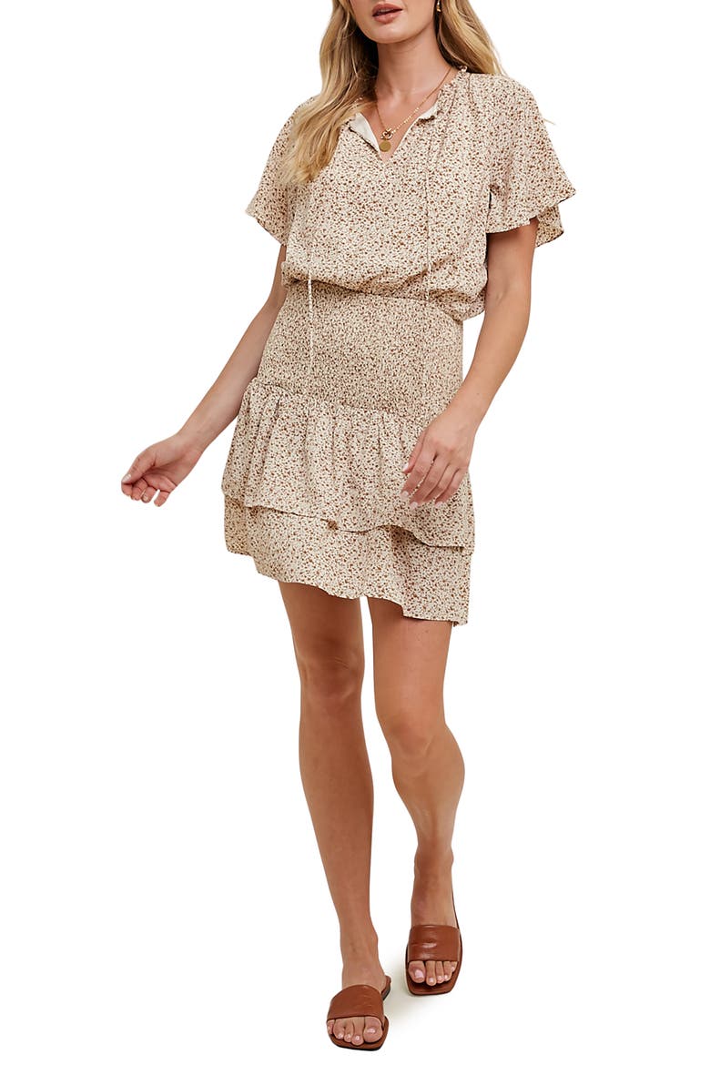 Smocked Tiered Minidress, Main, color, CREAM