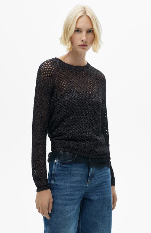Mango Metallic Open Stitch Sweater In Black