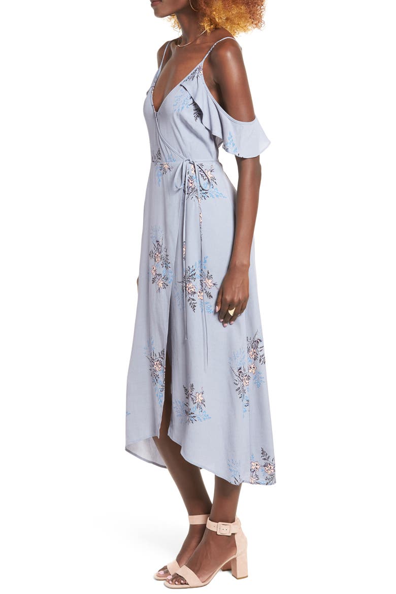 Gwyn Cold Shoulder Midi Dress, Alternate, color, PERIWINKLE FLORAL