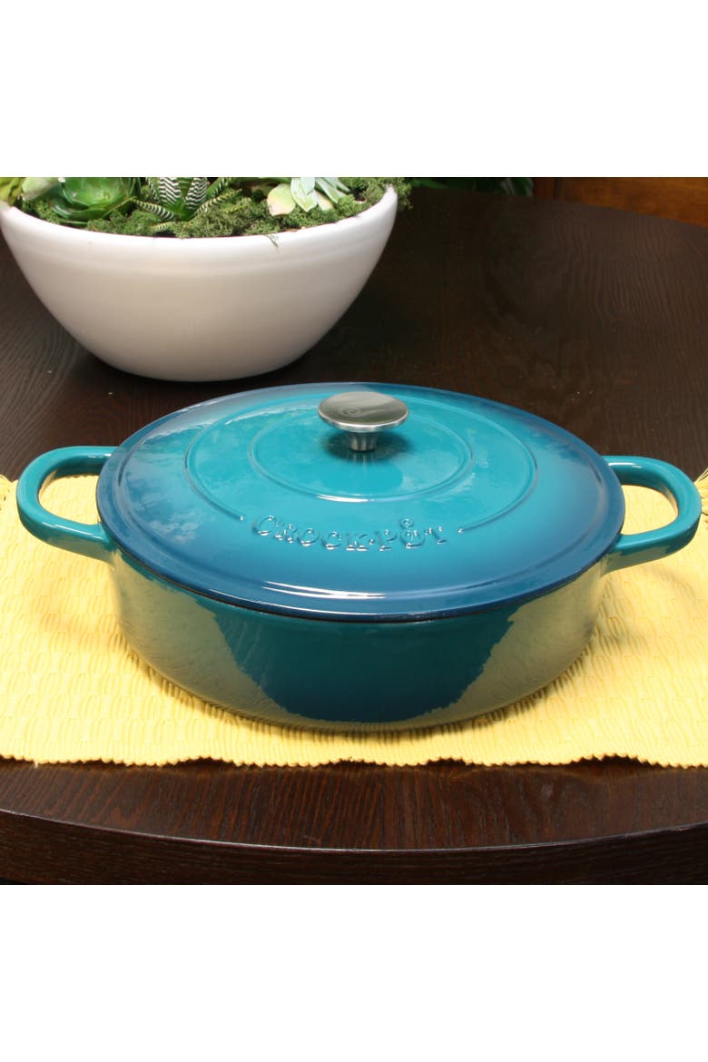 Enameled Cast Iron 5 Quart Round Braiser Pan with Self Basting Lid, Alternate, color, Blue