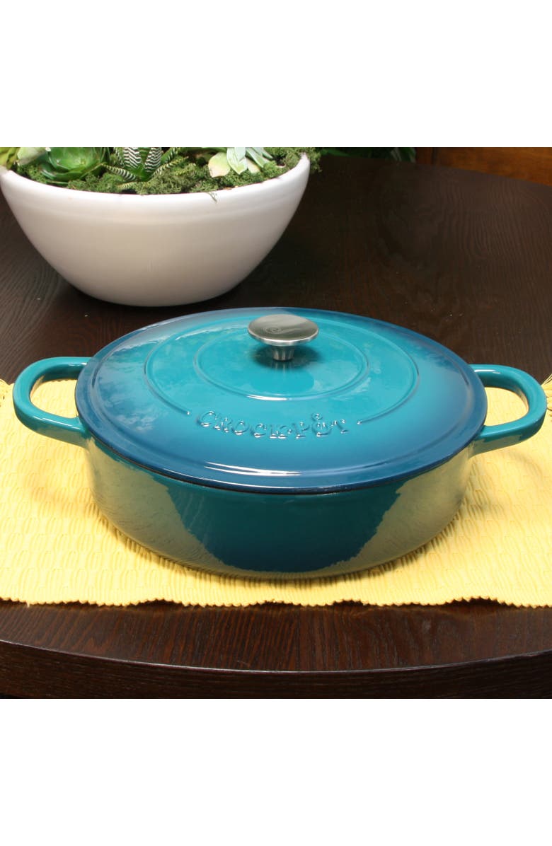 Crock-pot Enameled Cast Iron 5 Quart Round Braiser Pan with Self Basting Lid, Alternate, color, Blue