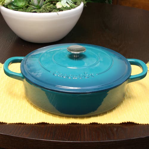 Crock-pot Crockpot Artisan Enameled Cast Iron 5qt Round Braiser Pan With Self Basting Lid In Green