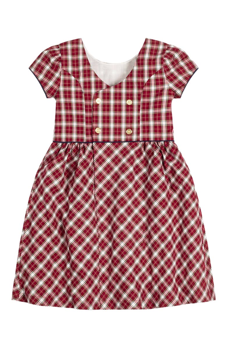 Hope & Henry Girls' Organic Short Sleeve Schoolgirl Dress, Kids, Alternate, color, Dark Red Collegiate Check