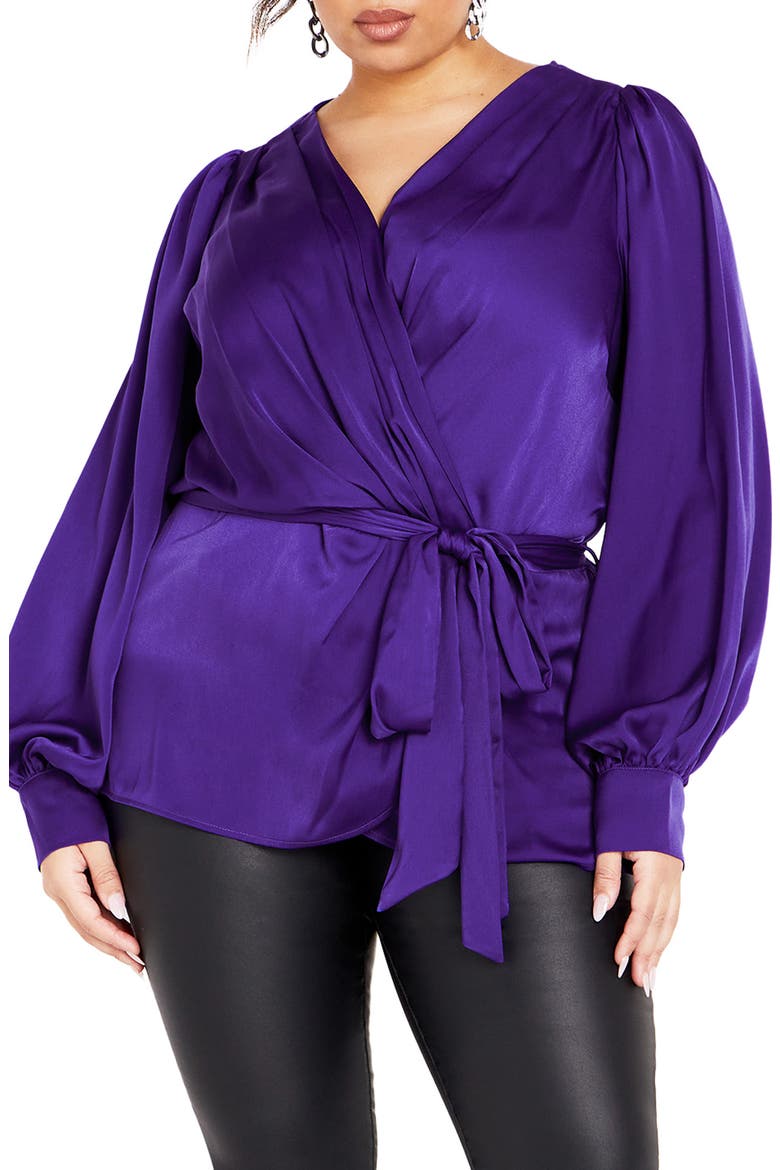 Opulent Faux Wrap Top, Main, color, ROYAL PURPLE