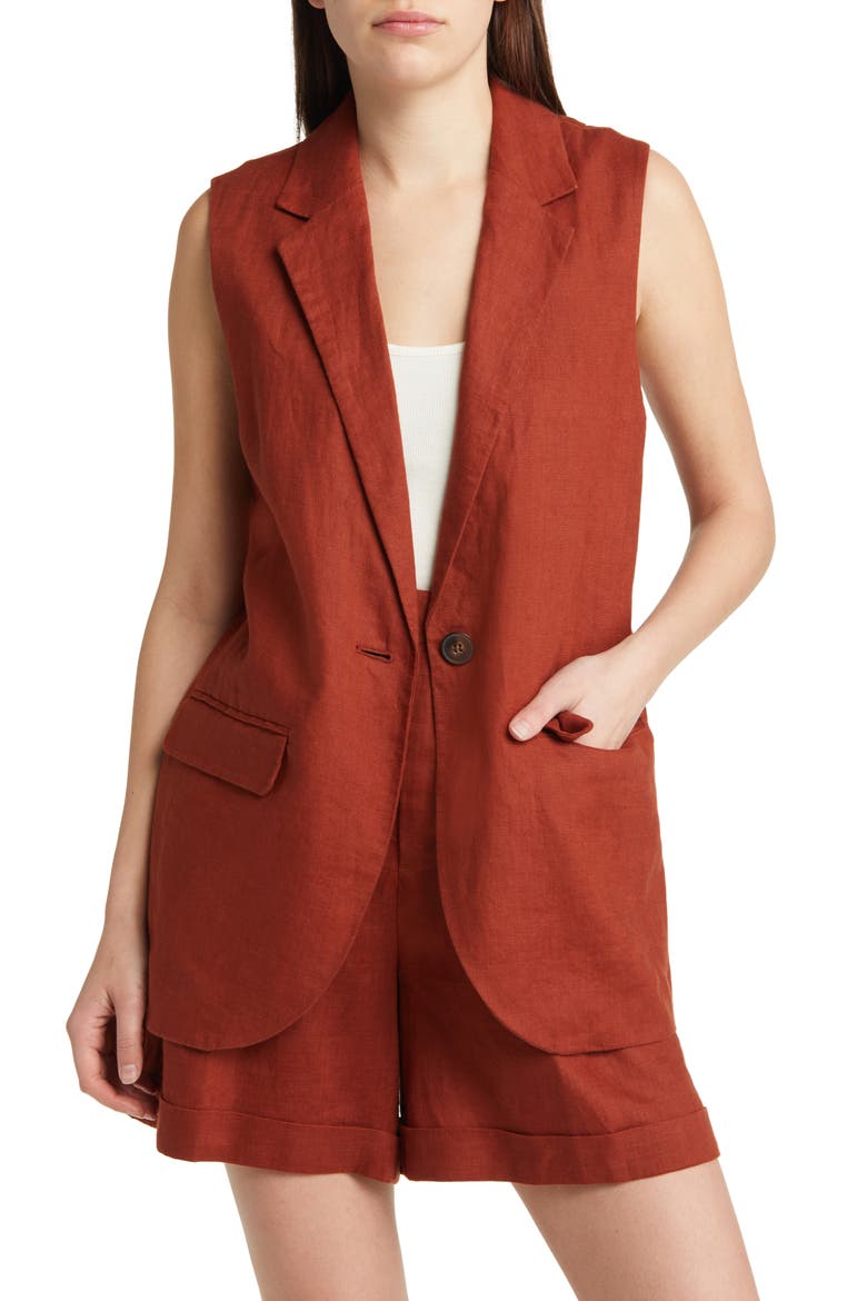 The Larsen Linen Vest, Main, color, DUSTY REDWOOD