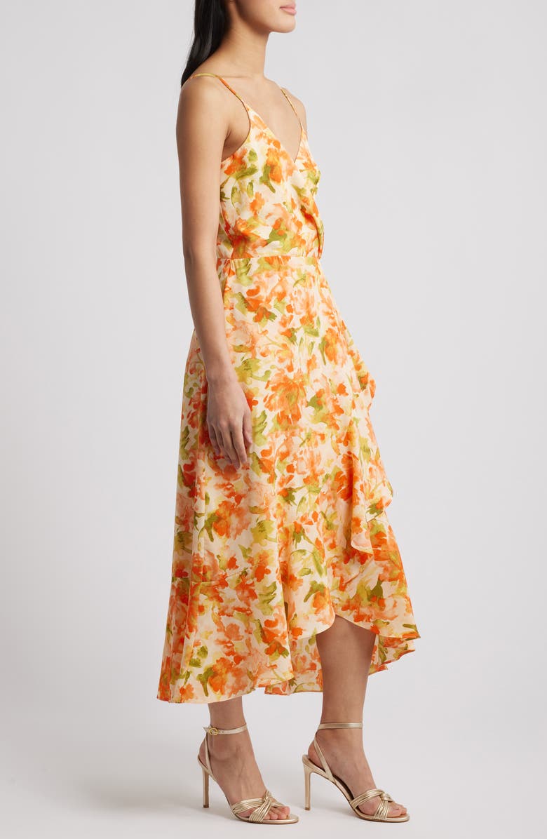 Chelsea28 Faux Wrap Midi Dress, Alternate, color, Orange- Green Rebecca Floral