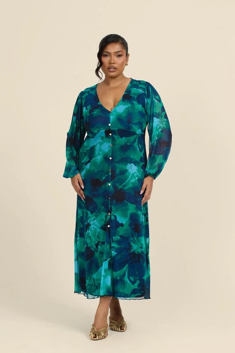 Button Up Plisse Midi Dress