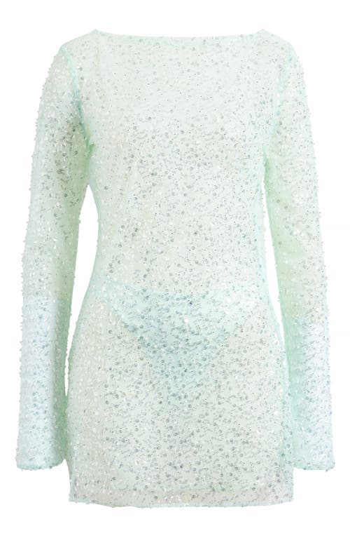 Mistress Rocks Embellished Long Sleeve Minidress In Ice