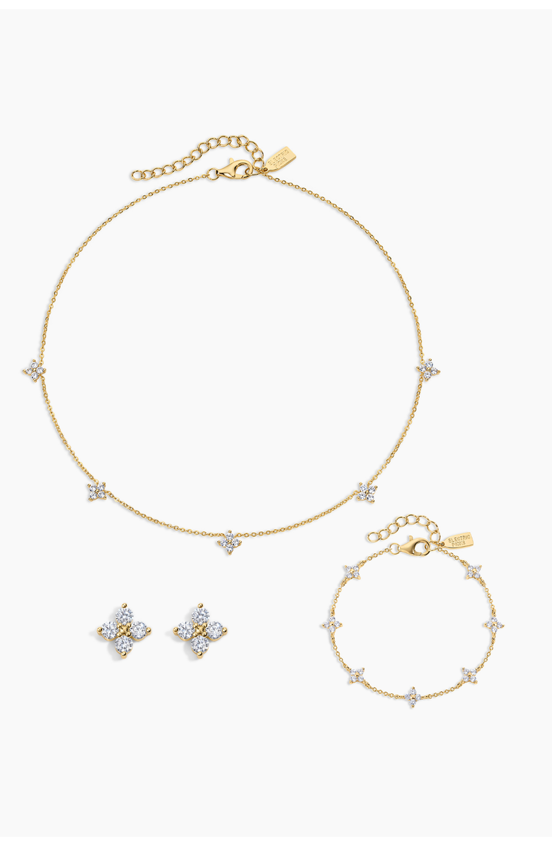 Electric Picks Bella Dainty Clover Necklace, Bracelet and Studs - Set of 3, Main, color, Gold