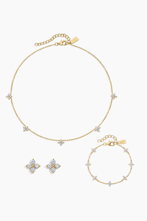 Bella Dainty Clover Necklace, Bracelet and Studs - Set of 3