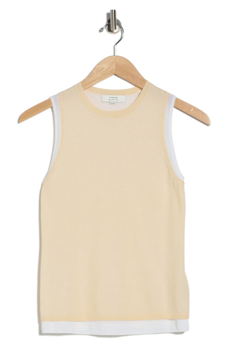 Vince Double Layer Cotton Blend Tank, Main, color, White Sand/ Optic White Combo