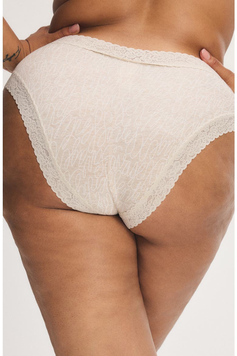 Essentials Lace Trim Stretch Cotton Cheeky Briefs, Alternate, color, BEIGE LATTE HEATHER SIGN OFF