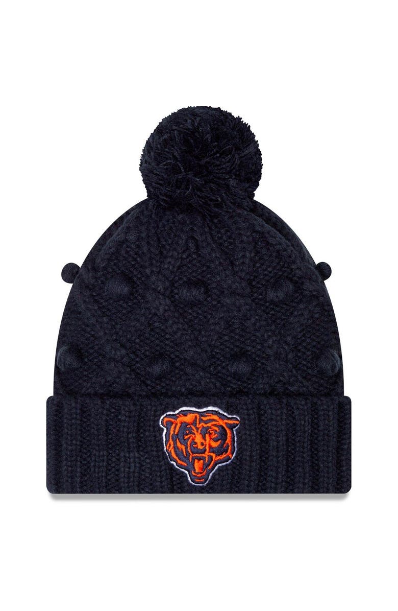 New Era Girls Youth New Era Navy Chicago Bears Toasty Cuffed Knit Hat with Pom, Main, color, Navy