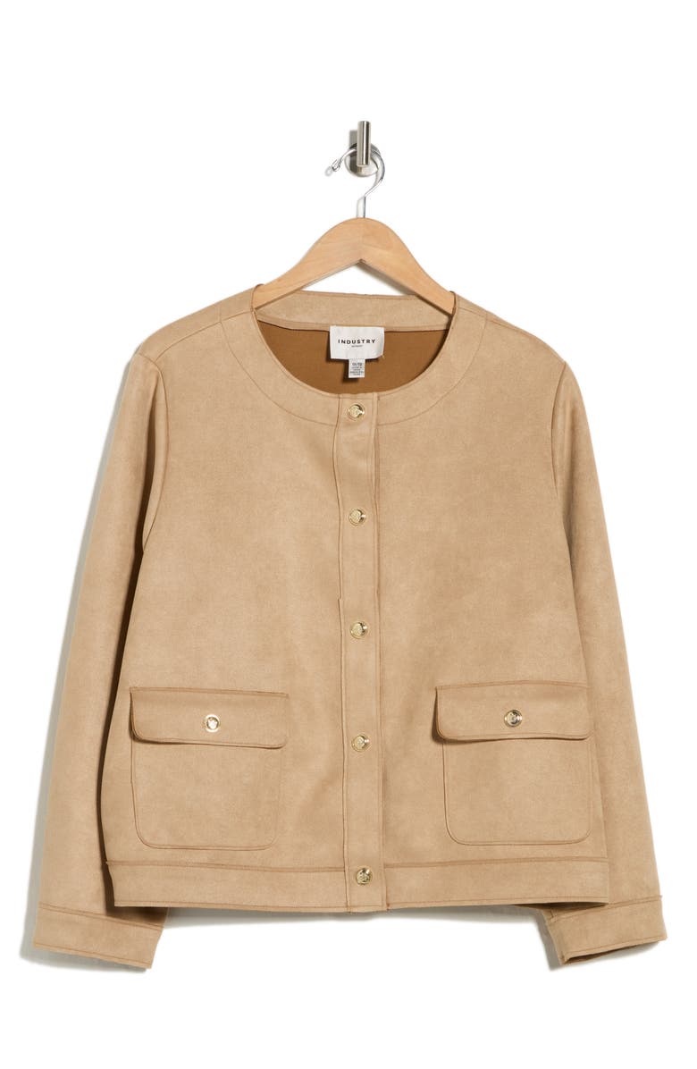 INDUSTRY REPUBLIC CLOTHING Buttoned Faux Suede Jacket, Main, color, Tan