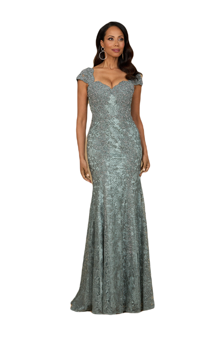 Fitted Lace Mermaid Gown, Main, color, Sage