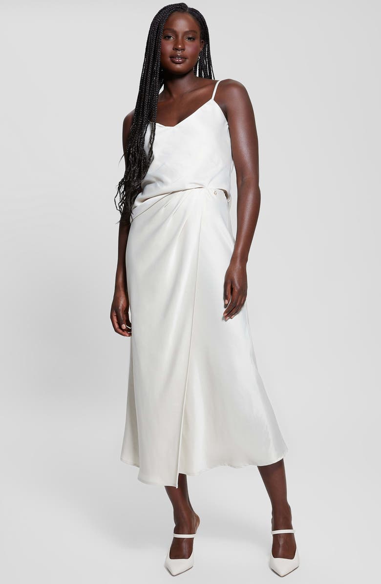 GUESS Anastasia Satin Maxi Skirt, Alternate, color, Cream White Multi