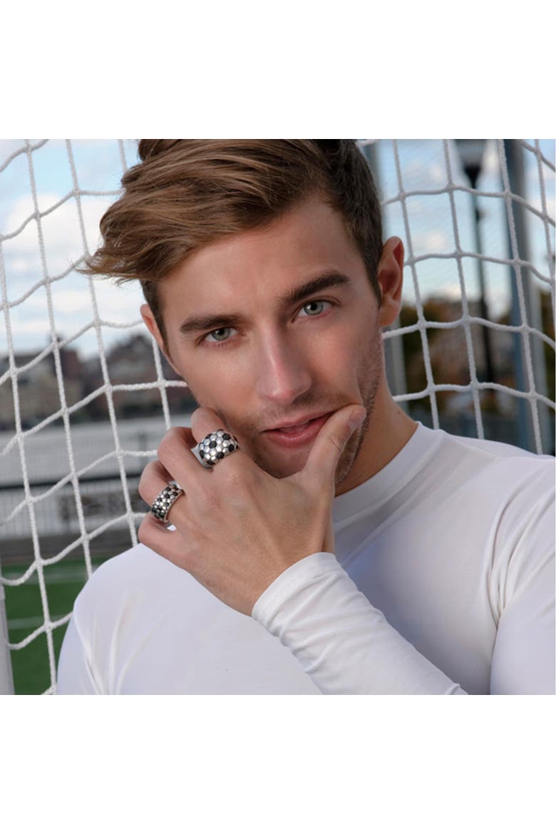 Soccer Football Silver & Black Diamond Band Men Ring, Alternate, color, Silver