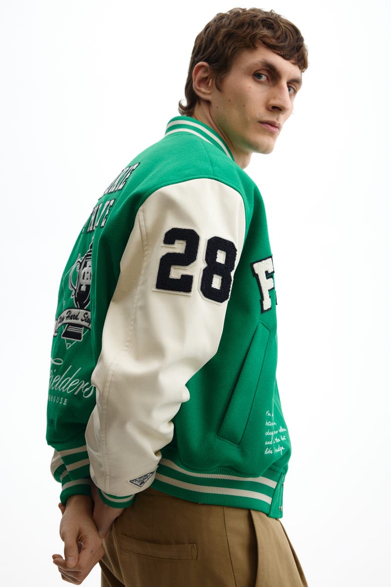 Motif-detail Baseball Jacket, Alternate, color, Green/Rookie of the Year
