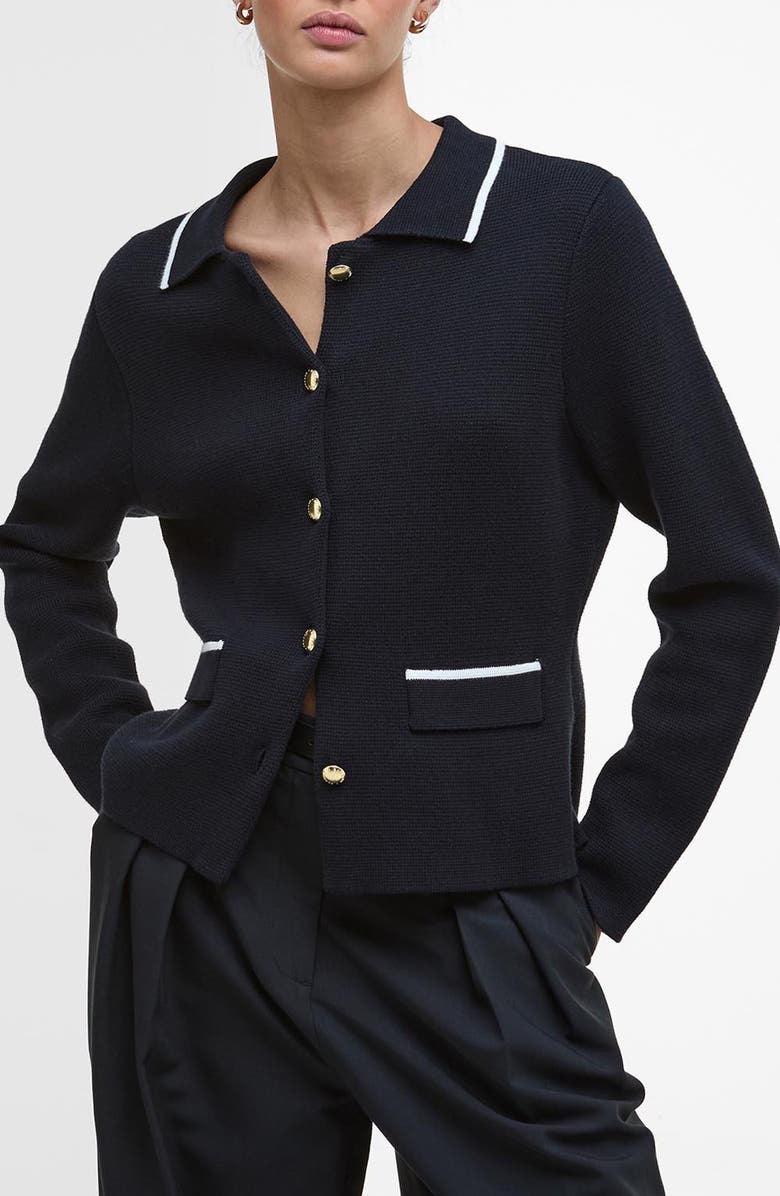 Barbour Colleen Cotton Collared Cardigan, Main, color, Dark Navy