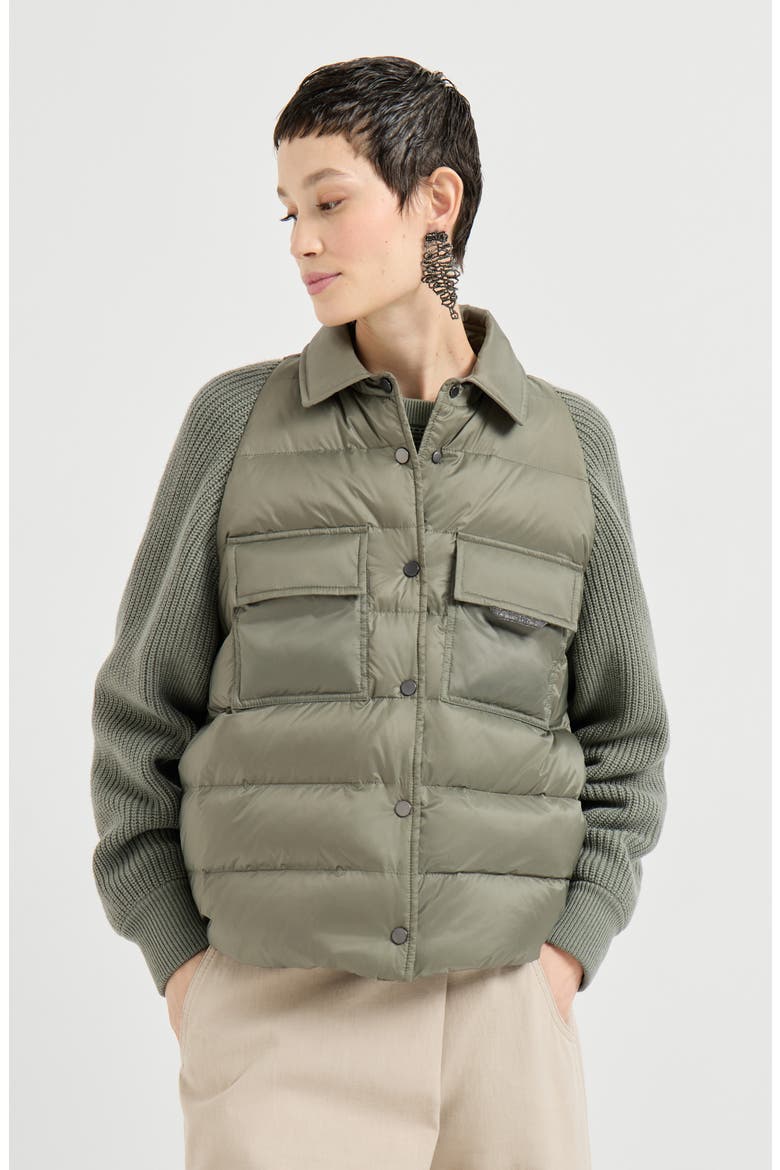 Nylon down jacket with monili, Main, color, Green
