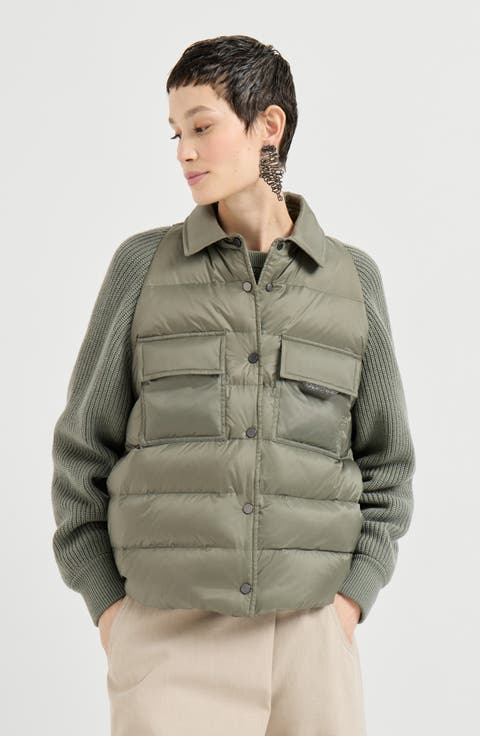 Nylon down jacket with monili