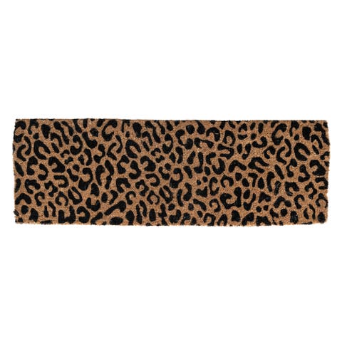 Natural Coir Double Doormat with Leopard Print, Natural