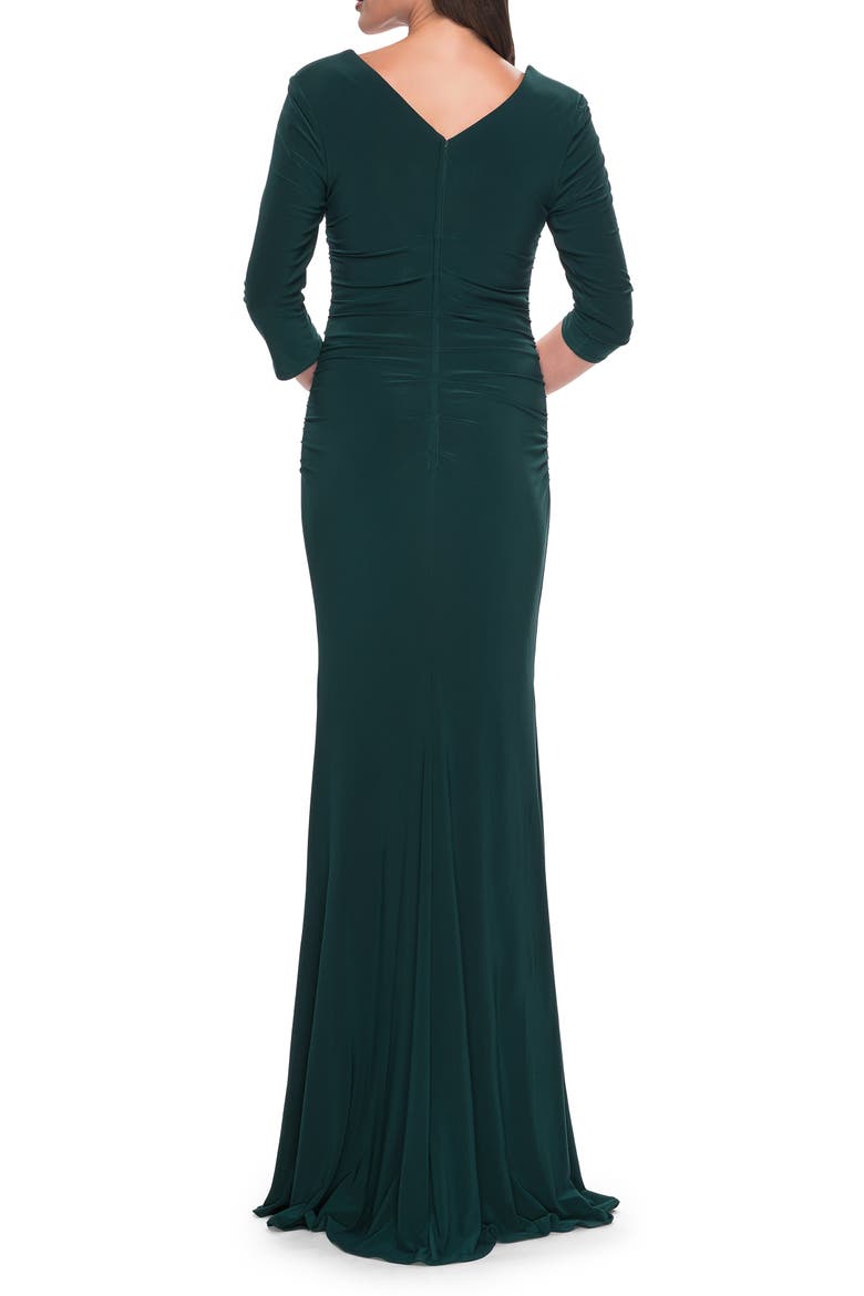 Long Jersey Evening Dress with Square Neckline and Sleeves, Alternate, color, Hunter Green
